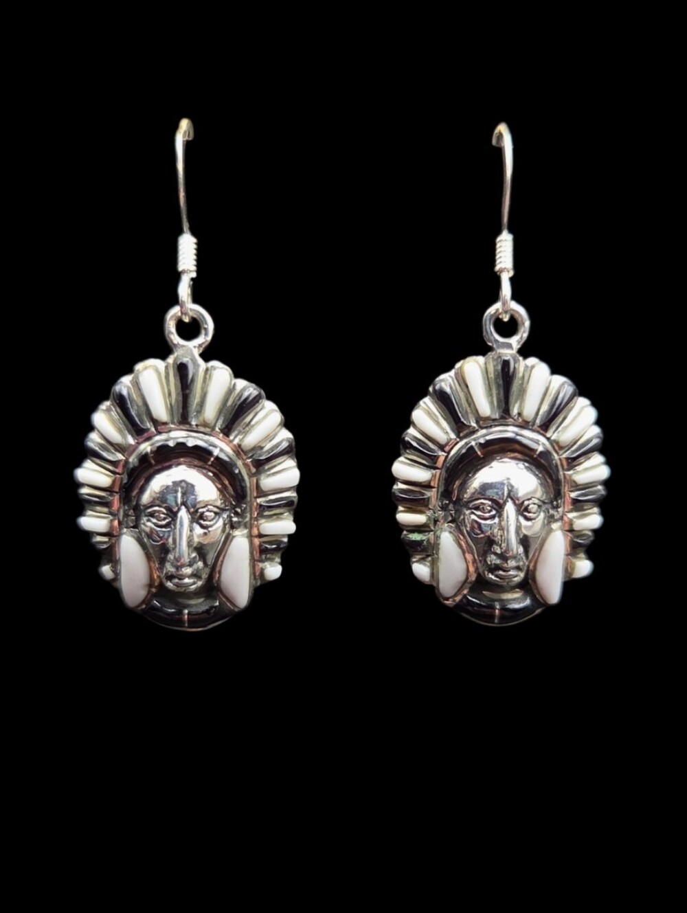 Sterling Silver Native Headdress Drop Earrings - Silver